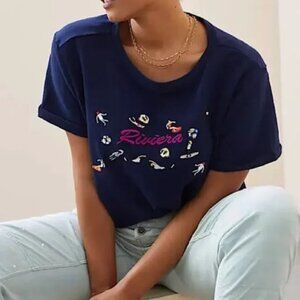 Maeve Anthropologie Riviera Dark Blue Short Sleeve Top Swimmers small
